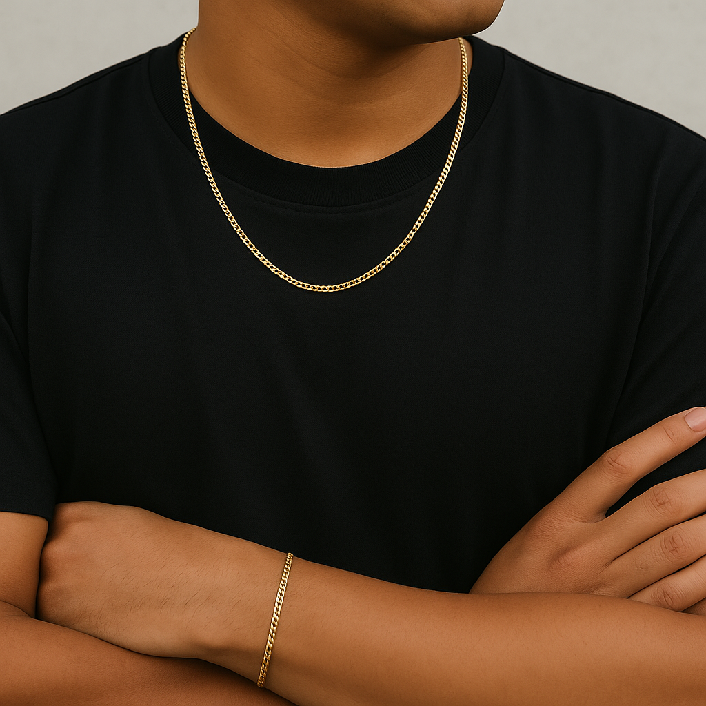 2x1 Cadena cubana de Hombre + Pulsera cubana 18k🎁