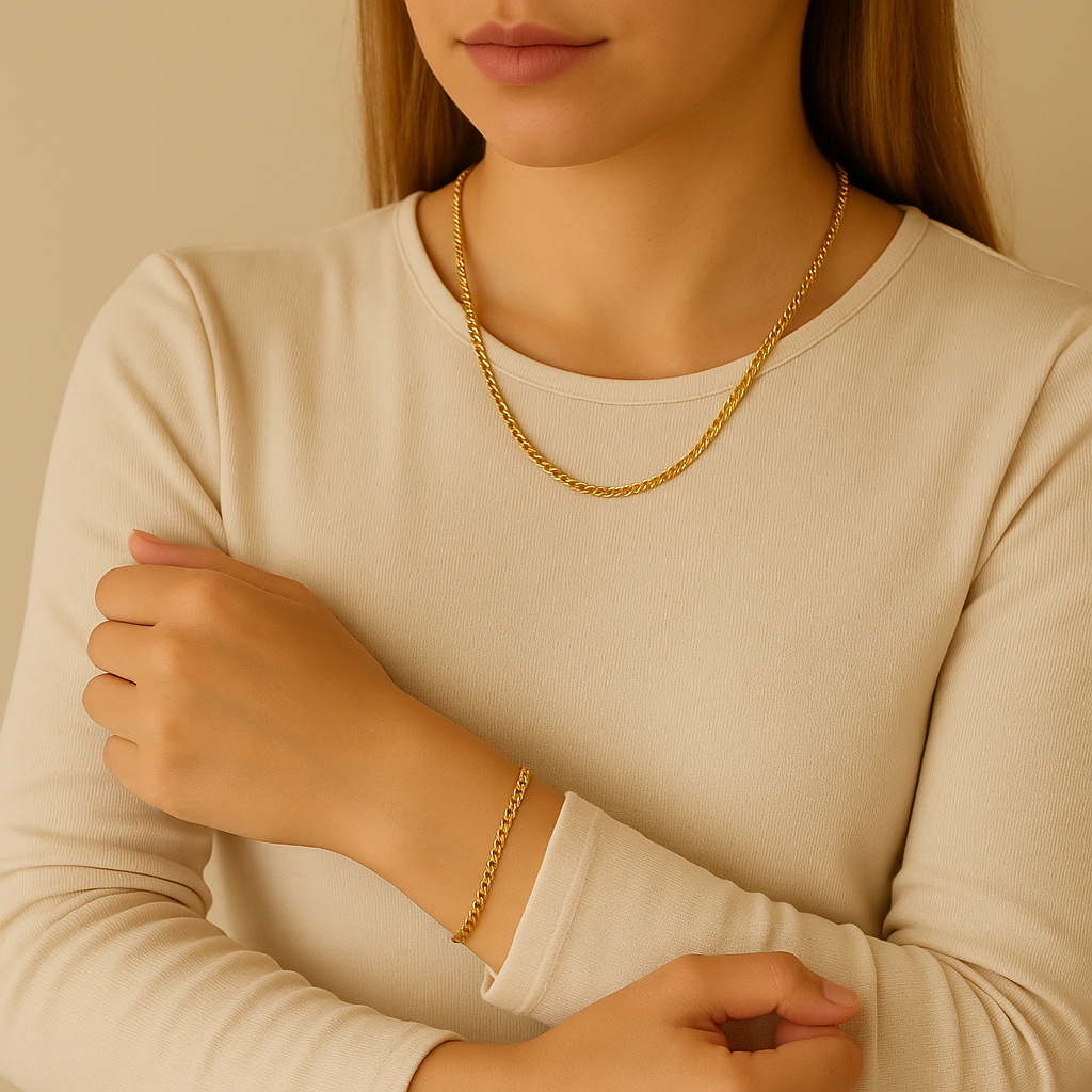 2x1 Cadena cubana + Pulsera cubana 18K de regalo🎁