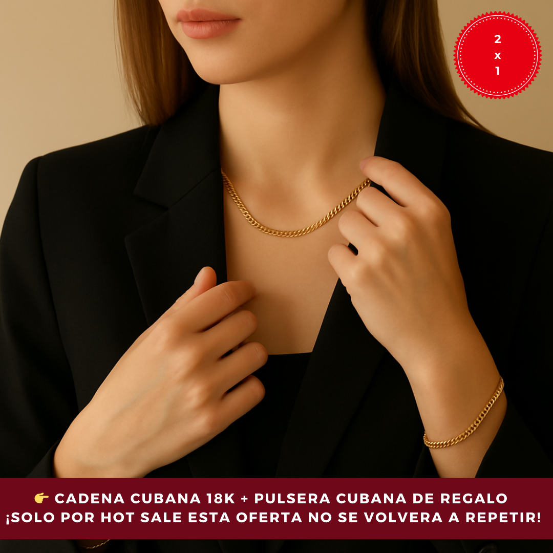 2x1 Cadena cubana + Pulsera cubana 18K de regalo🎁