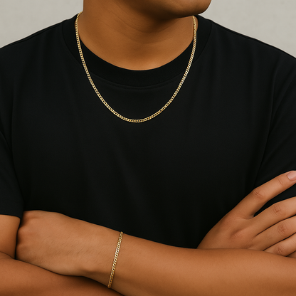2x1 Cadena cubana de Hombre + Pulsera cubana 18k🎁