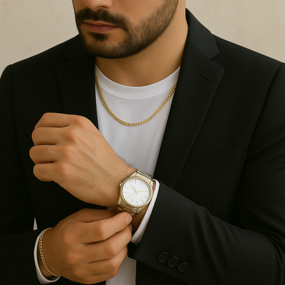 2x1 Cadena cubana de Hombre + Pulsera cubana 18k🎁