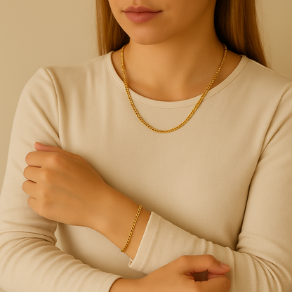 2x1 Cadena cubana + Pulsera cubana 18K de regalo🎁